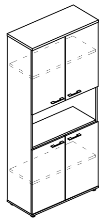 Шкаф для документов 4-х дверный с открытой нишей (топ ДСП) мокко премиум / мокко премиум