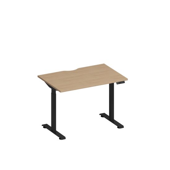 Стол письменный на электроприводе с вырезом натуральный дуб / черный гладкий