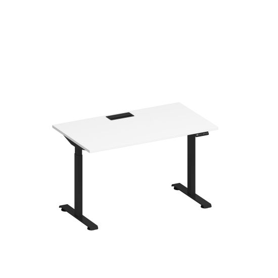 Стол письменный на электроприводе с заглушкой белый премиум / черный гладкий