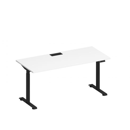 Стол письменный на электроприводе с заглушкой белый премиум / черный гладкий