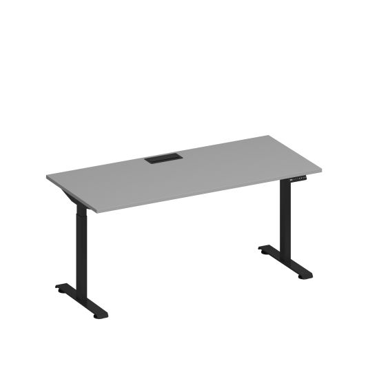 Стол письменный на электроприводе с заглушкой серый / черный гладкий