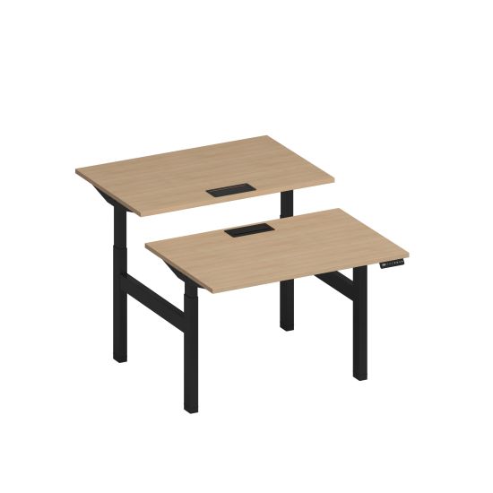 Рабочая станция на электроприводе с заглушками натуральный дуб / черный гладкий