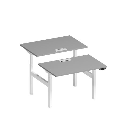 Рабочая станция на электроприводе с заглушками серый / белый гладкий