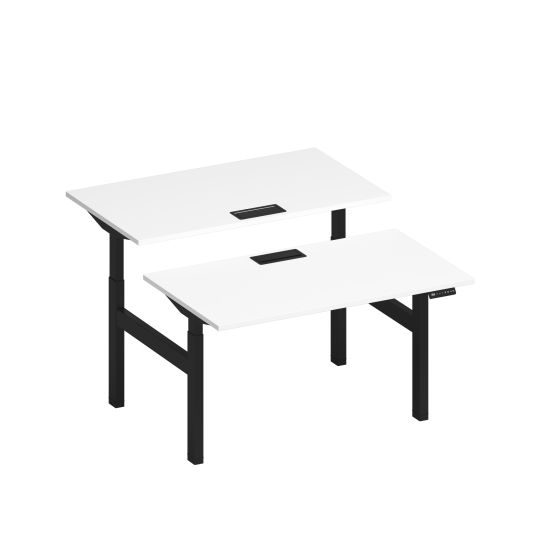 Рабочая станция на электроприводе с заглушками белый премиум / черный гладкий