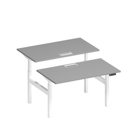 Рабочая станция на электроприводе с заглушками серый / белый гладкий