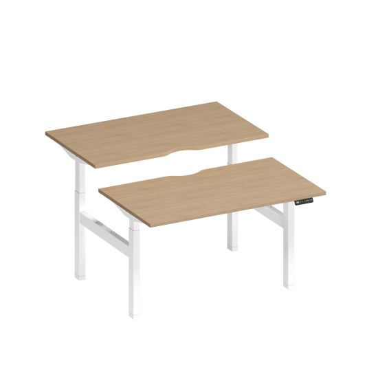 Рабочая станция на электроприводе с вырезами натуральный дуб / белый гладкий