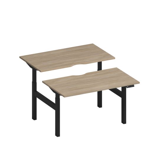 Рабочая станция на электроприводе с вырезами дуб скандинавский / черный гладкий