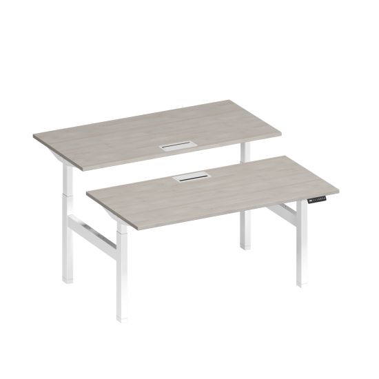 Рабочая станция на электроприводе с заглушками дуб шамони/ белый гладкий