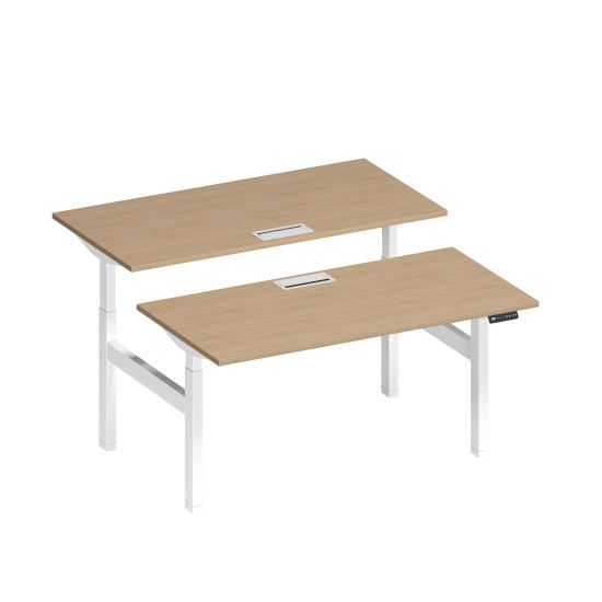 Рабочая станция на электроприводе с заглушками натуральный дуб / белый гладкий