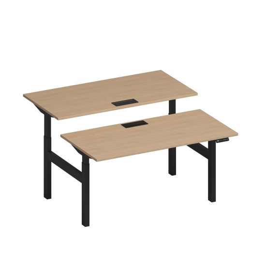 Рабочая станция на электроприводе с заглушками натуральный дуб / черный гладкий