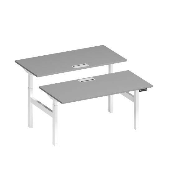 Рабочая станция на электроприводе с заглушками серый / белый гладкий