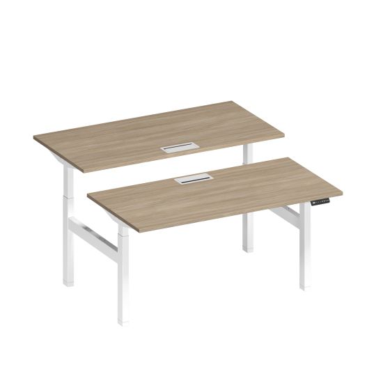 Рабочая станция на электроприводе с заглушками дуб скандинавский / белый гладкий
